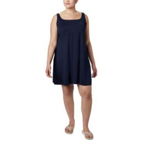 Columbia Plus Size Freezer III Tank Dress Navy 1X UPF 50. A-line Omni Freeze - Picture 1 of 7